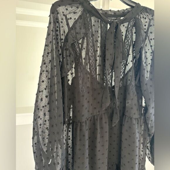 Aqua Swiss dot ruffle dress with front tie - Picture 7 of 8